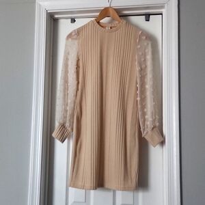 Shein Cream Dress with Sheer Sleeves size 12-13Y